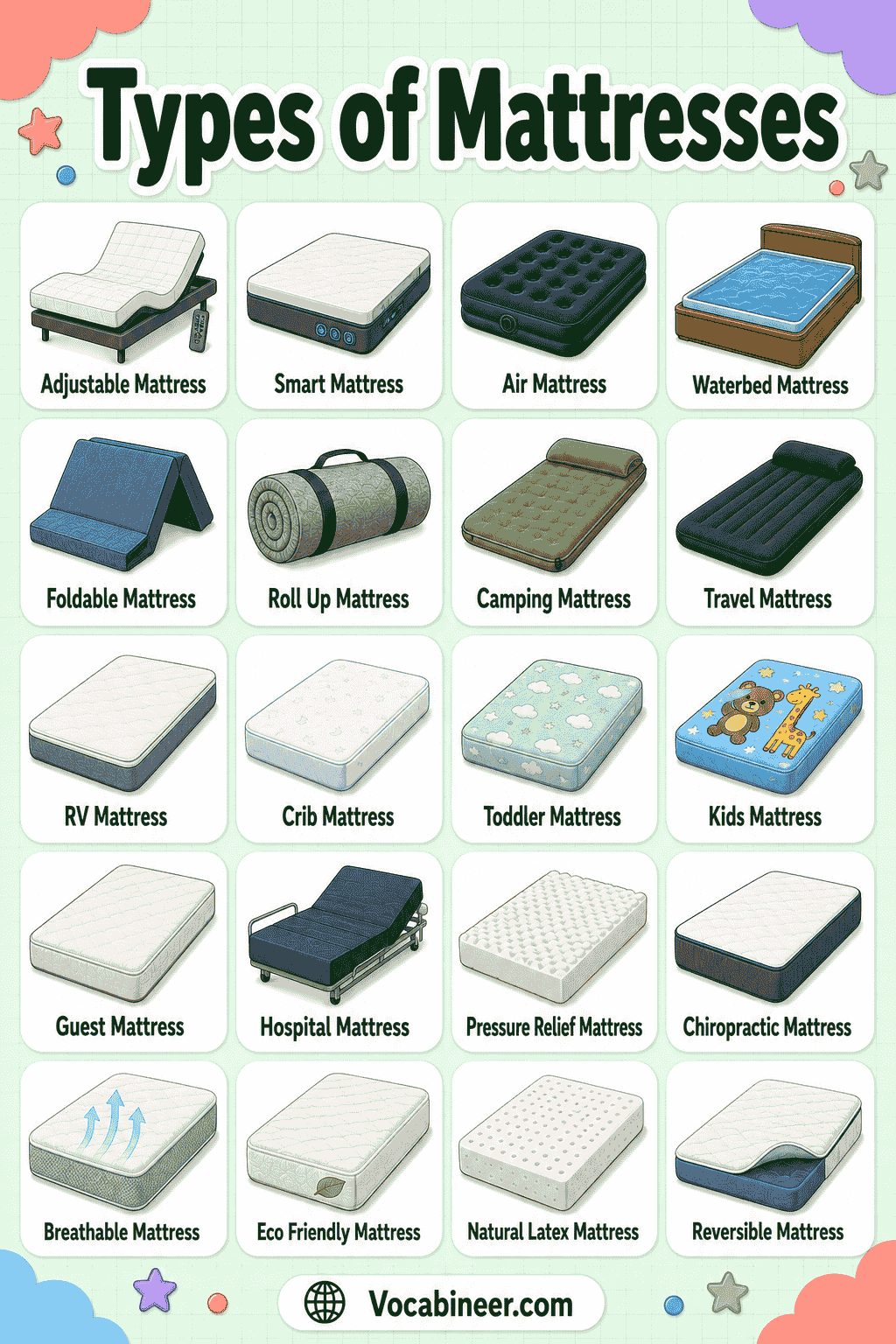 Types of Mattresses Chart with Pictures