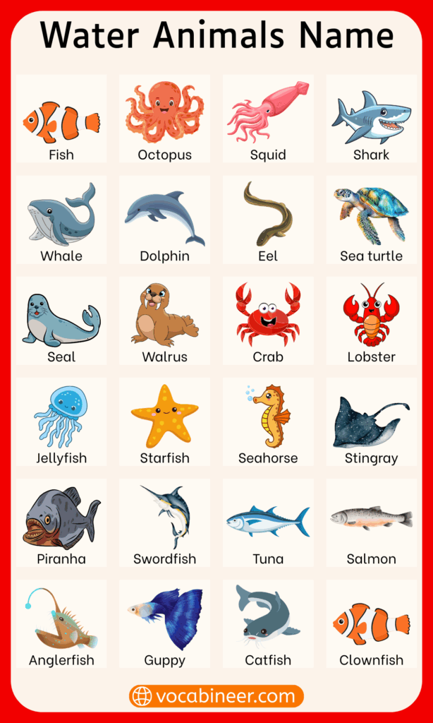 Water Animals Name 100 Animals List With Their Pictures Water Animals Name 100 Animals List With Their Pictures