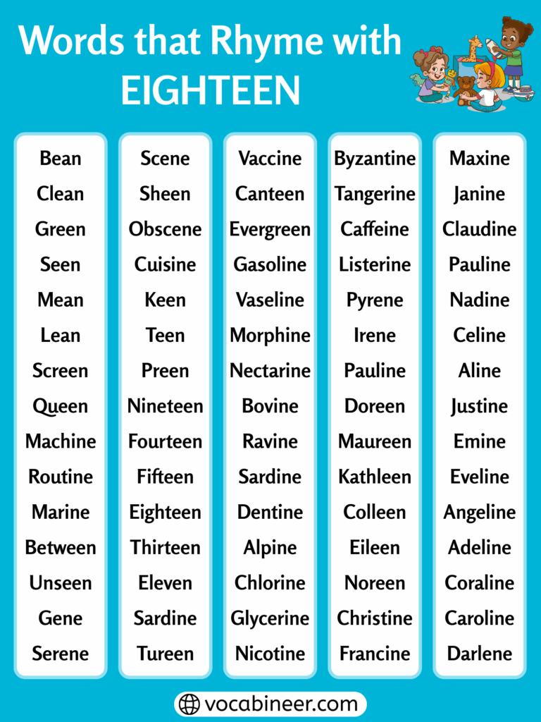 Words That Rhyme with Eighteen - 530 Creative Words List