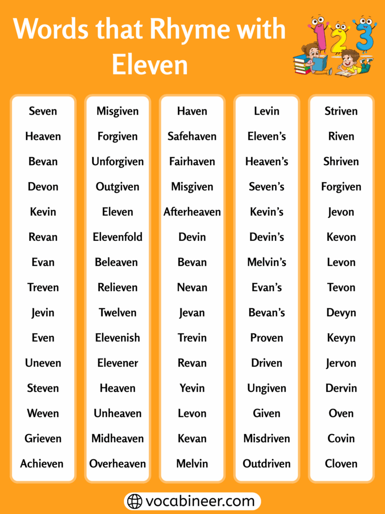 Words That Rhyme with Eleven: List of 510 English Words