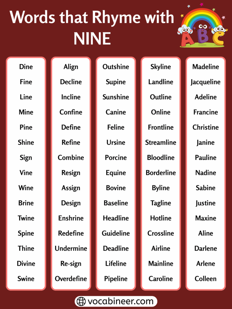 490 Words That Rhyme with Nine in English
