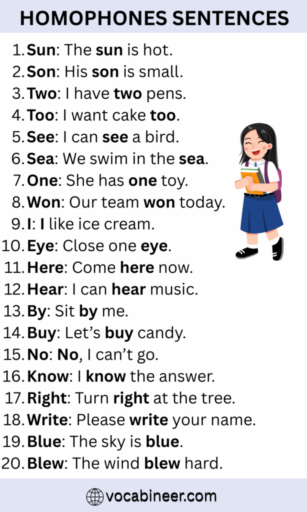Homophones with Sentences in English