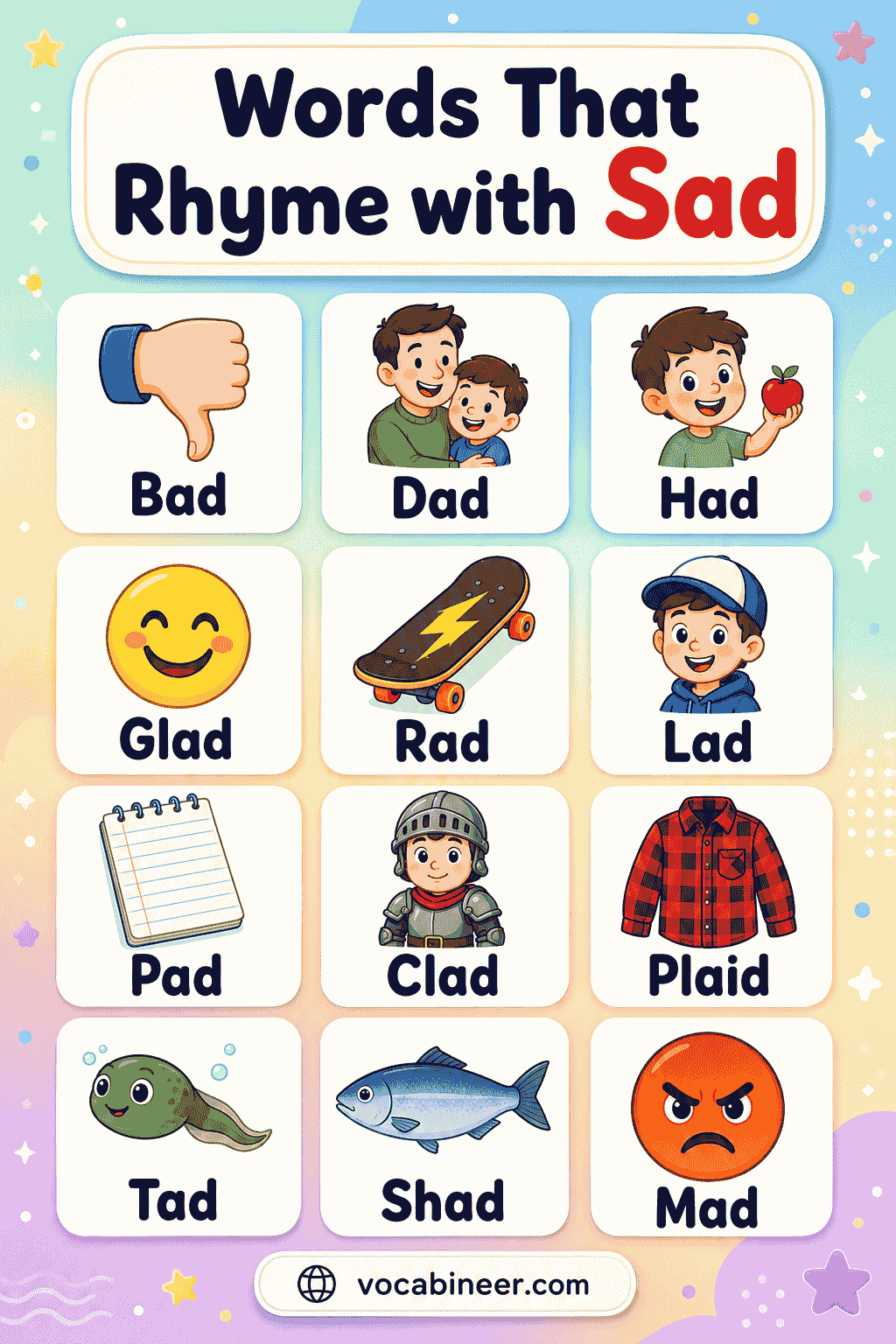 Common Words That Rhyme with Sad in English
