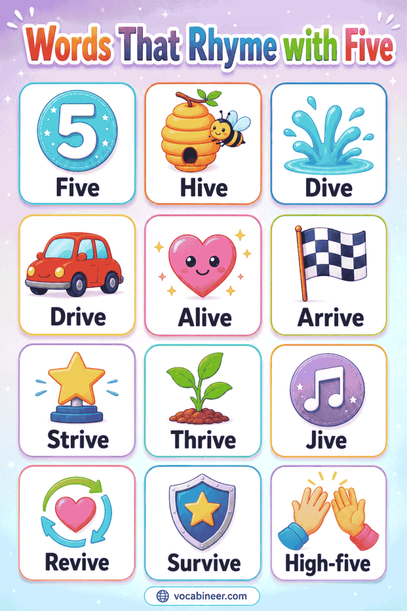 5 Rhyming Words Words That Rhyme with Five | List of 430 Vocabulary Words