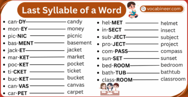 Last Syllable of A Word Examples