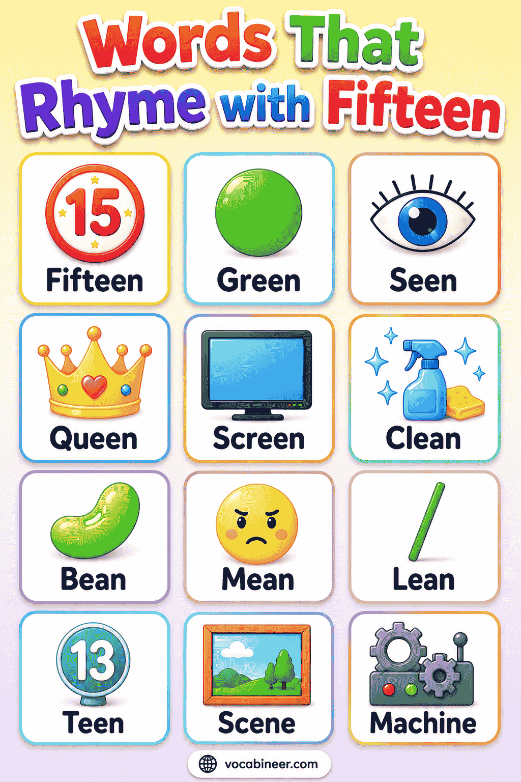 Words That Rhyme With Fifteen: List for Poems & Songs