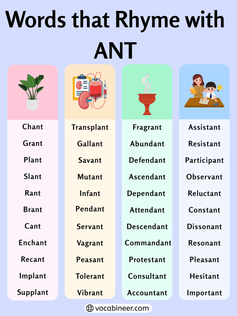 881 Meaningful Rhymes with Ant for Kindergarten