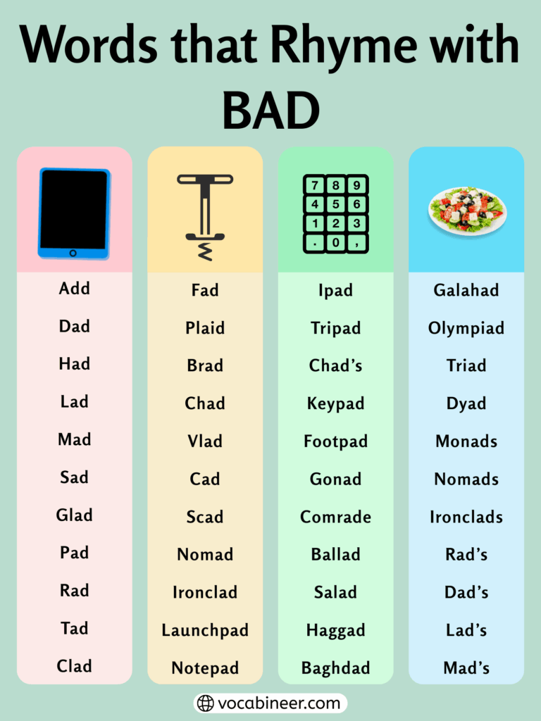 645 Simple Examples Rhymes with Bad in English