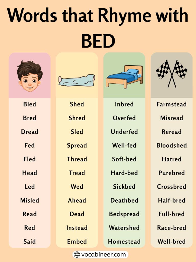 844 Creative Words That Rhyme with Bed in English