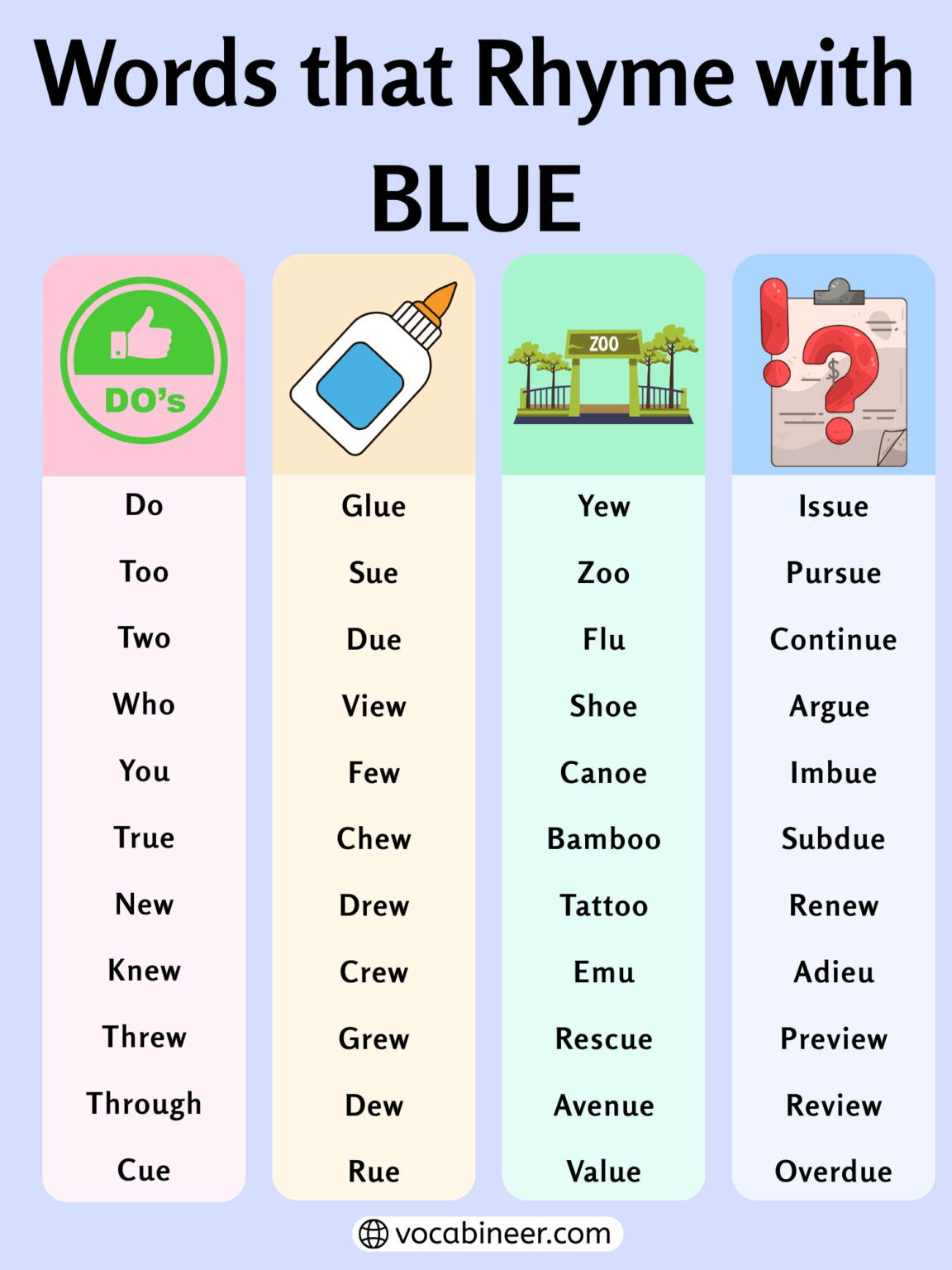 Graceful Words That Rhyme with Blue in English