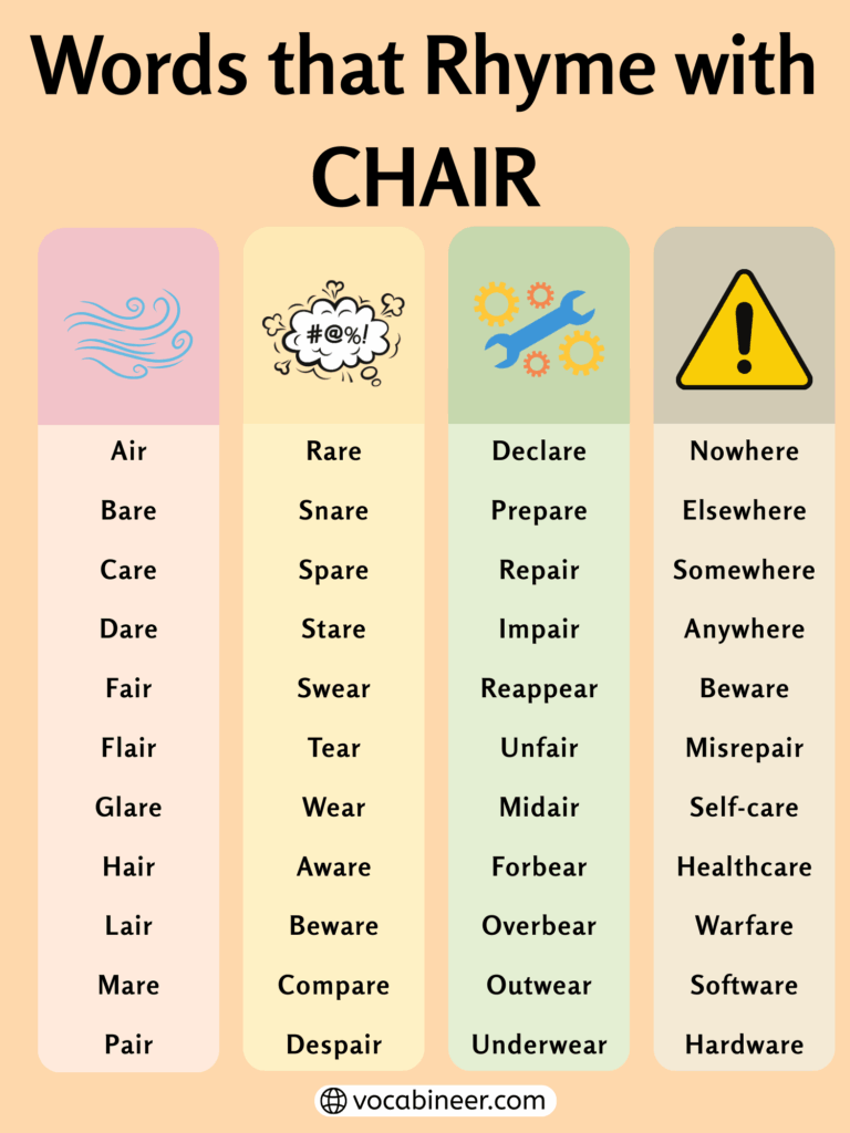Beautiful Rhymes with Chair: 912 Creative Words Collection