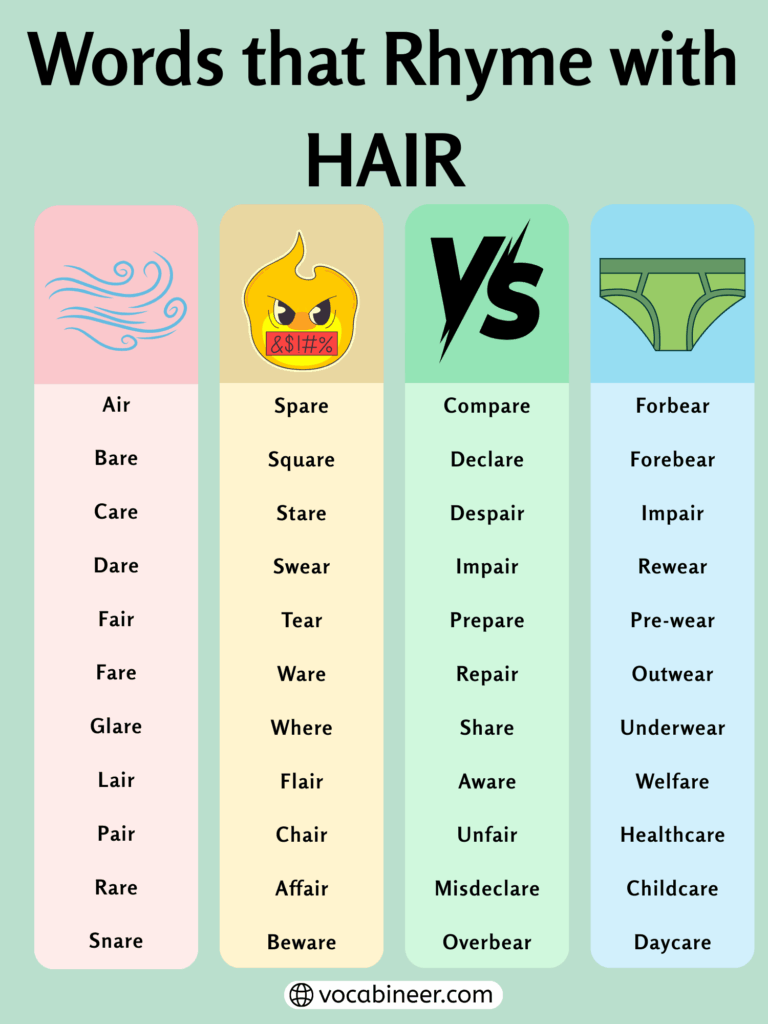 859 Useful Words That Rhyme with Hair in English