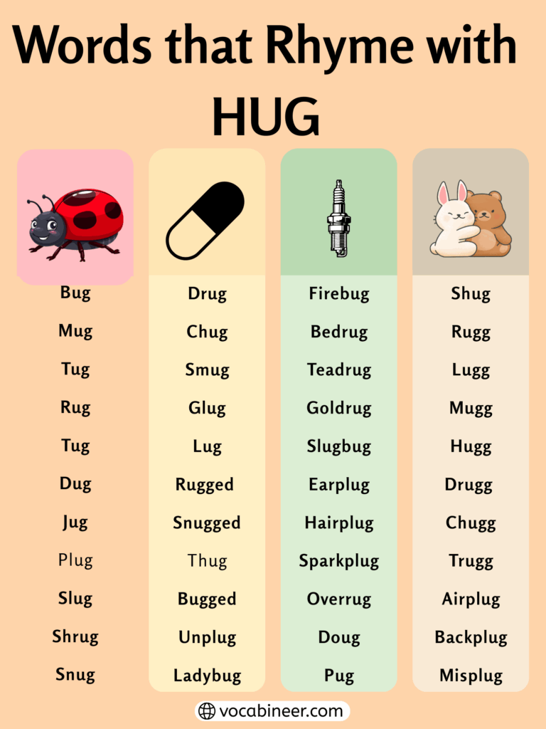 300 Wonderful Words That Rhyme with Hug in English