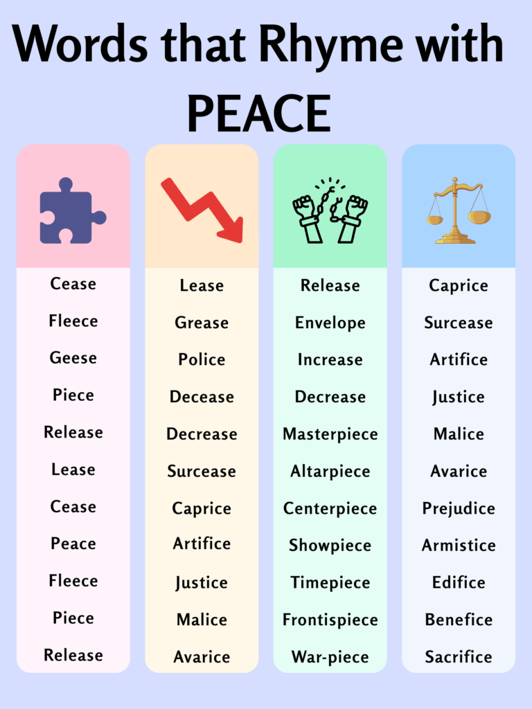 Simple Words That Rhyme with Peace: 640+ Examples
