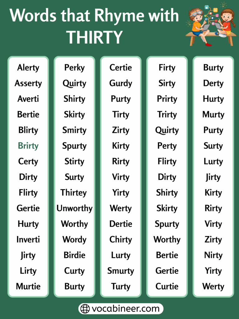 Words That Rhyme with Thirty – 570 Useful Vocabulary Words