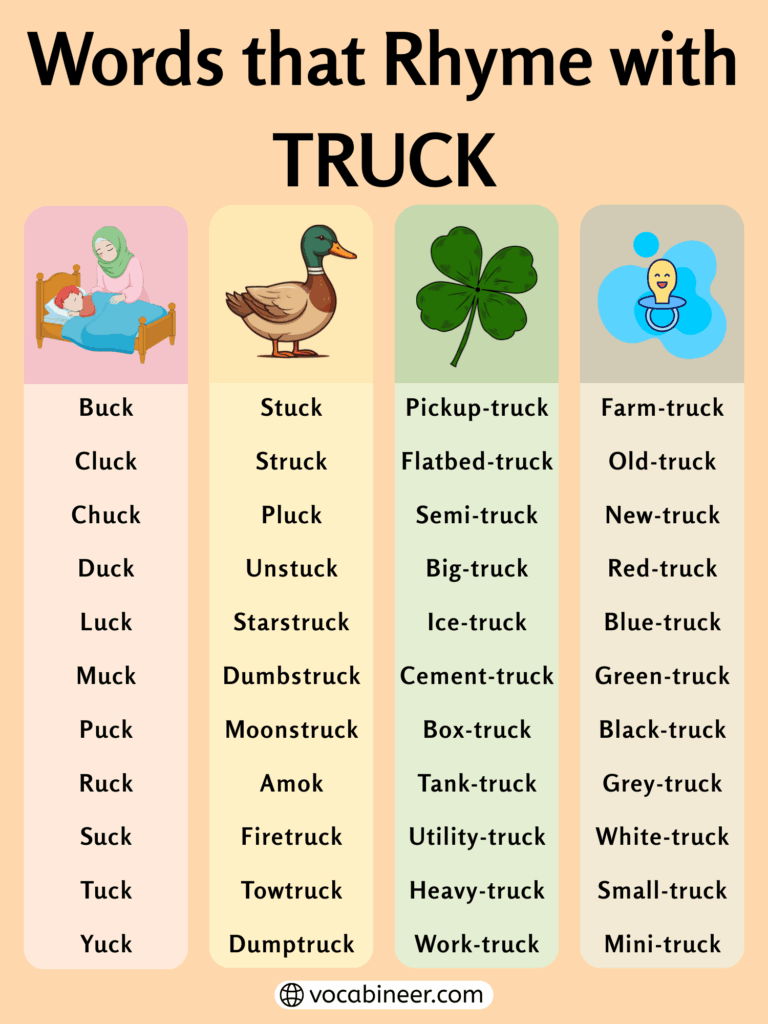 Useful Words That Rhyme with Truck in English