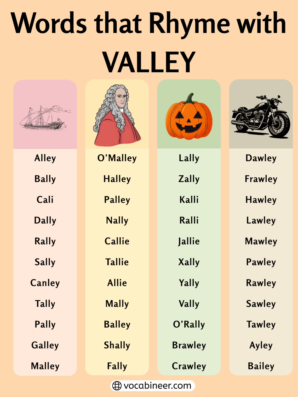 993 Meaningful Words that Rhyme with Valley for Poems