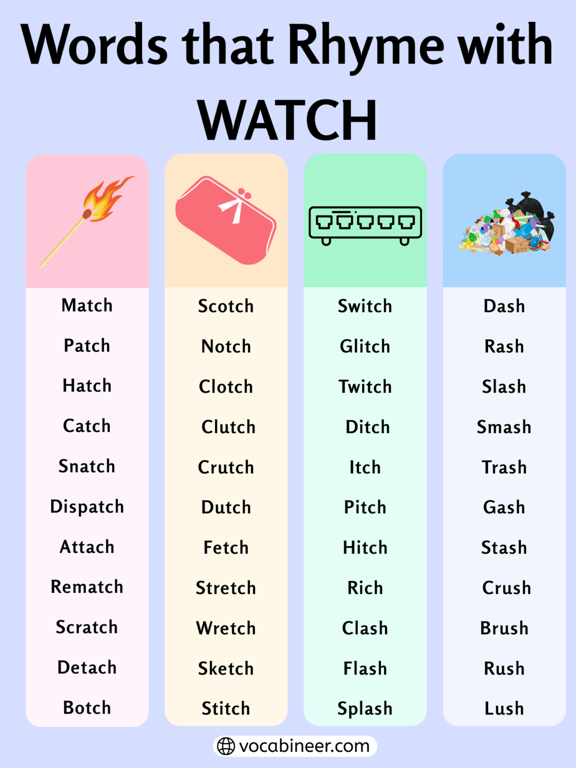 Creative Rhyming Words 739 Creative Words That Rhyme with Watch in English
