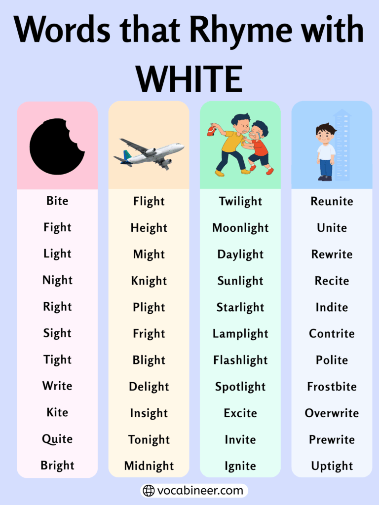 737 Inspiring Rhymes with White for Kindergarten