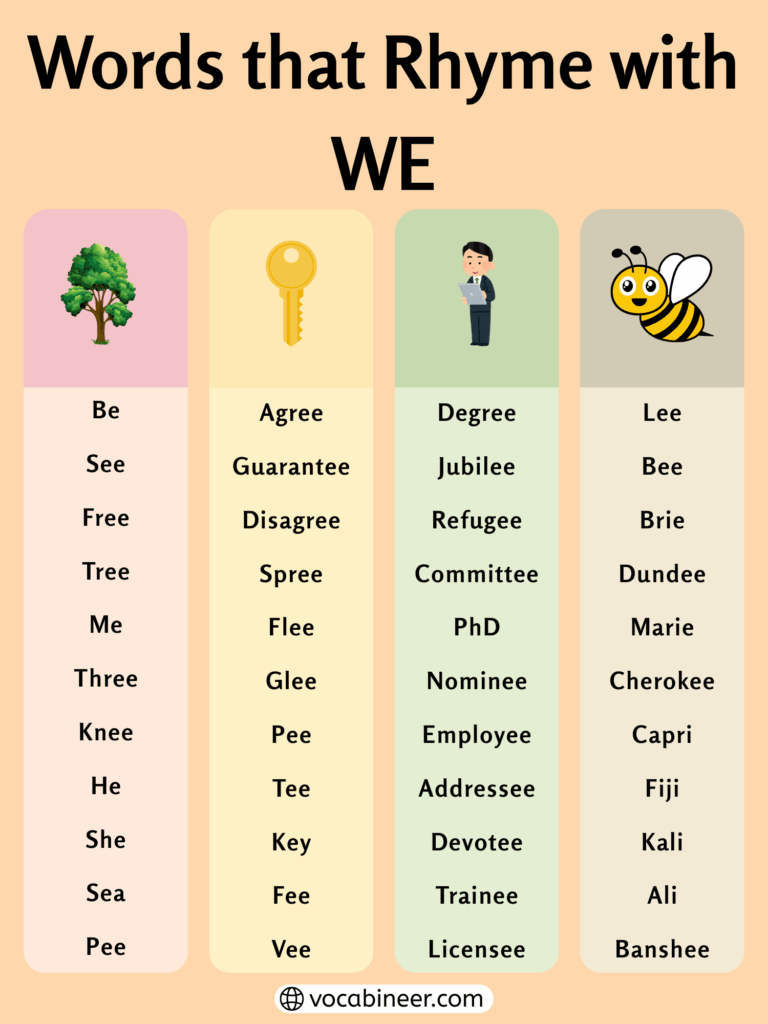 678 Examples of Rhymes with We in English
