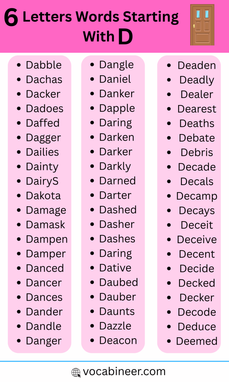 100 Easy Six Letter Words Starting with D in English