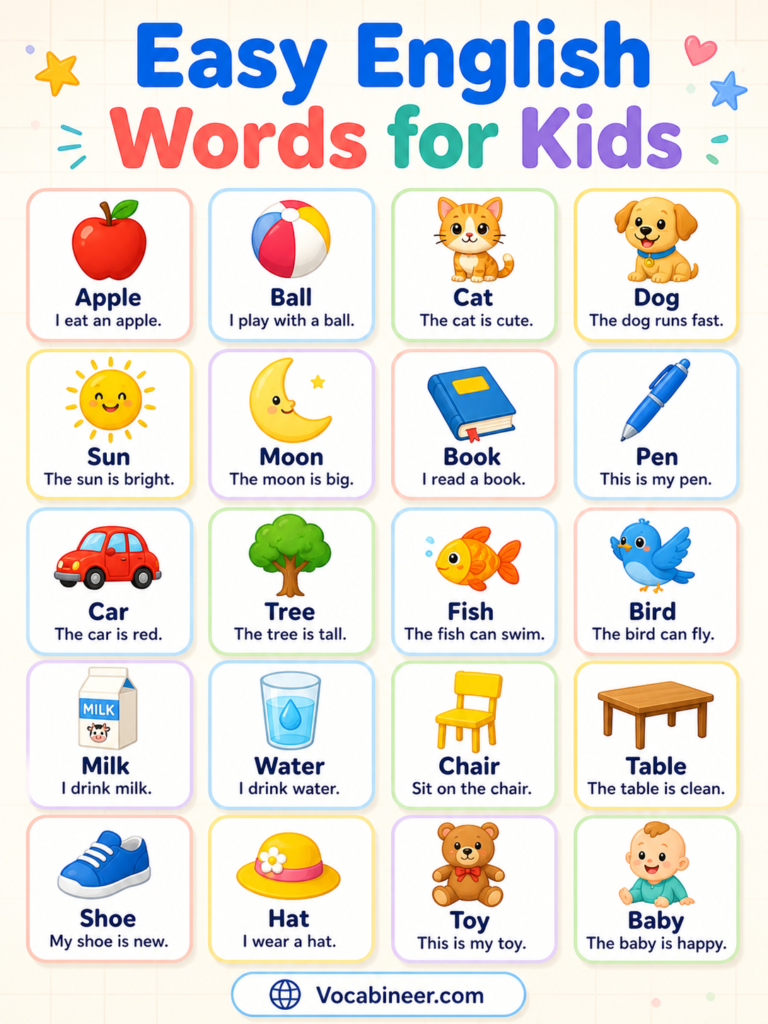 100 Basic English Words for Kids with Meaning