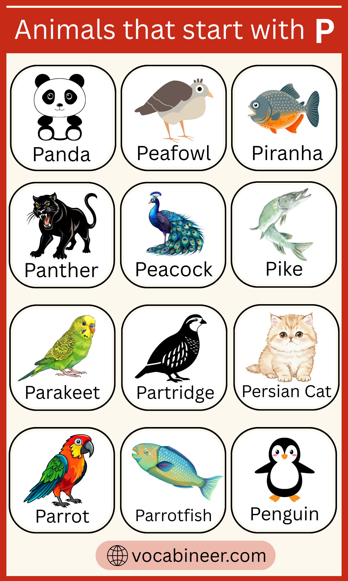 244 Popular Animals Starting with P in English