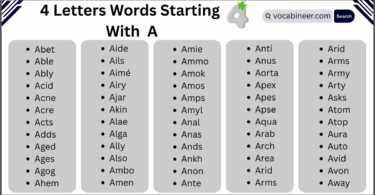 4 Letter Words Starting with A in English for Kids