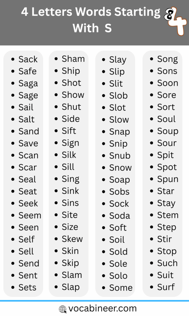 4 Letter Words Starting with S | 160+ Common S Words List