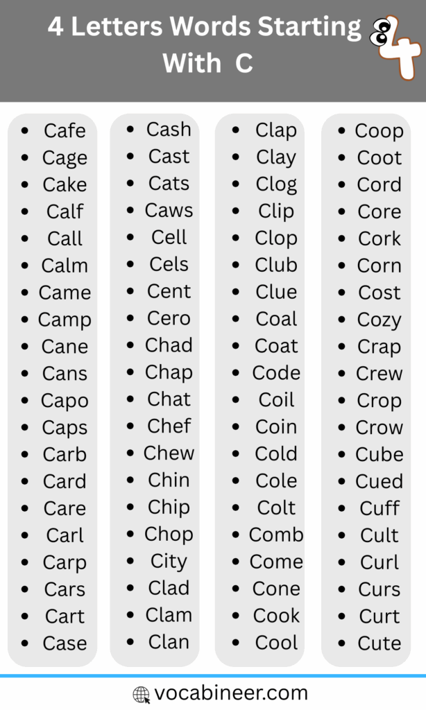 4 Letter Words that Start with C | 230+ Useful Words in English