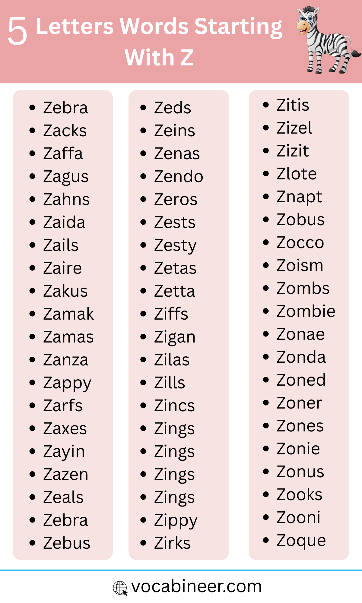 5 Letter Words That Start with Z | 80 Useful Words List in English