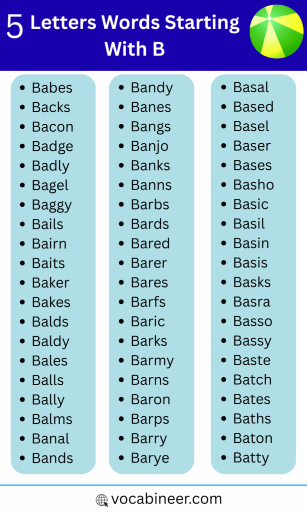 5 Letter Words that Start with B | 200+ B Words for Kids in English