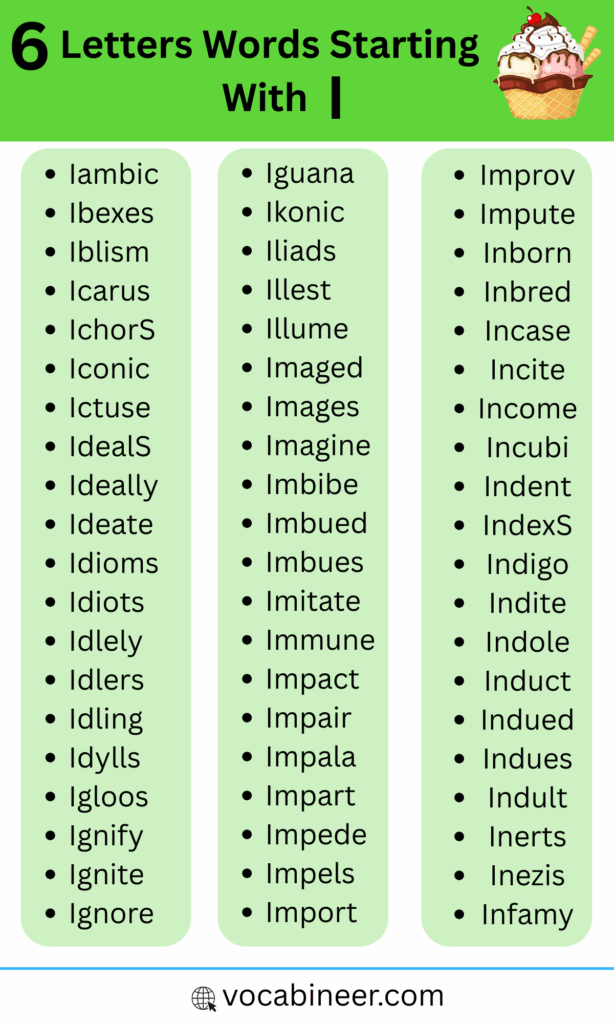 6 Letter Words Starting with I | List of 130+ I Words in English