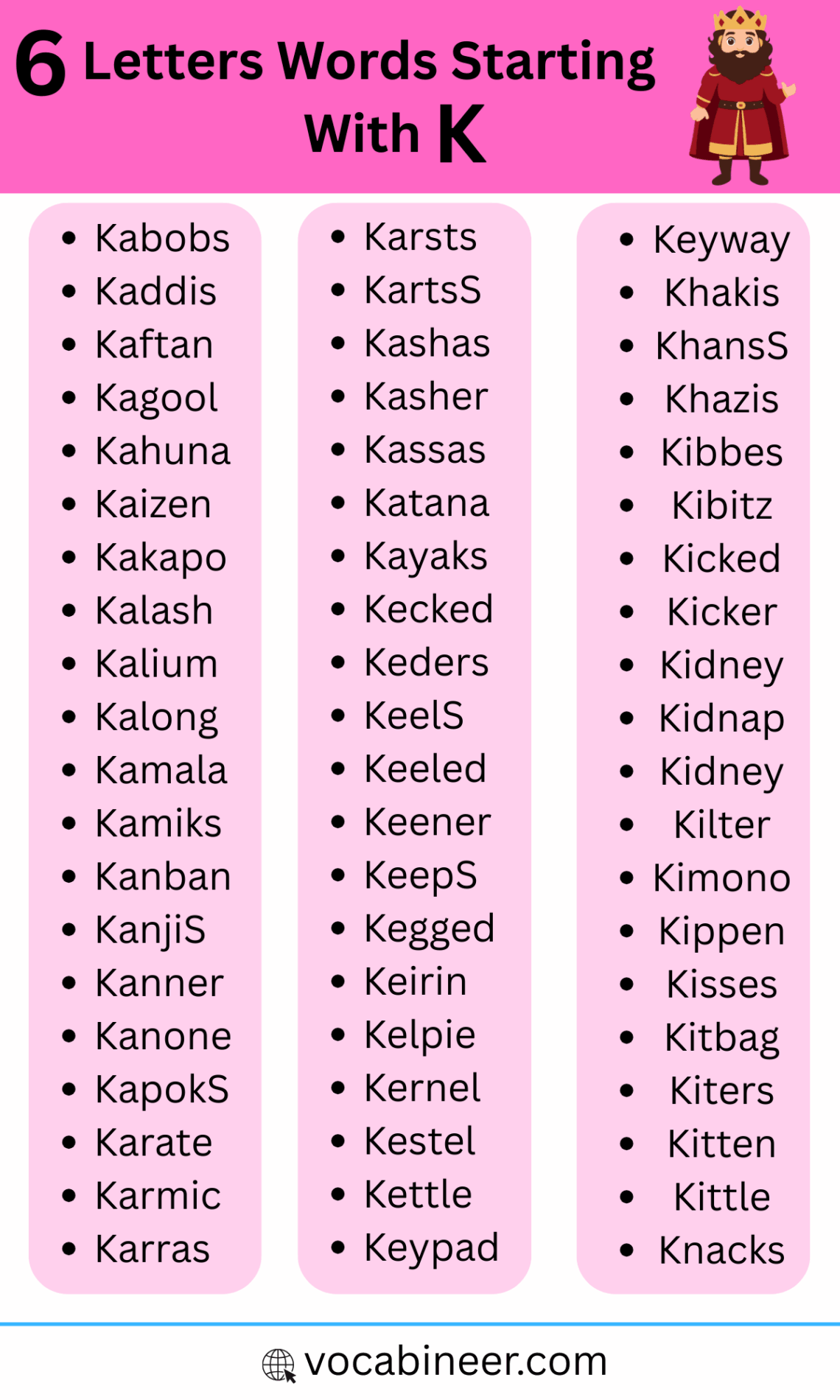 6 Letter Words Starting with K | 150+ Common K Words in English