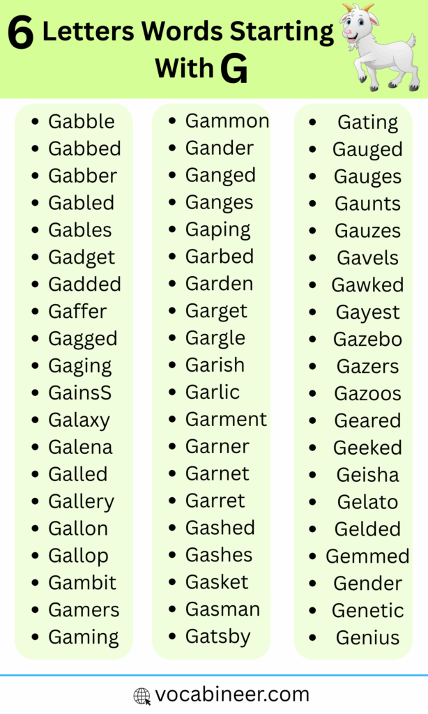 Useful 6 Letter Words That Start with G | Complete G Word List