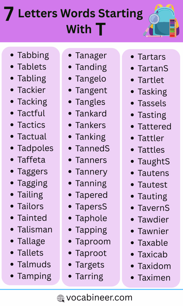 7 Letter Words That Start with T | 80 P Words List in English
