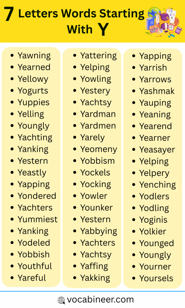 7 Letter Words that Start with Y | 40 Easy Words List in English