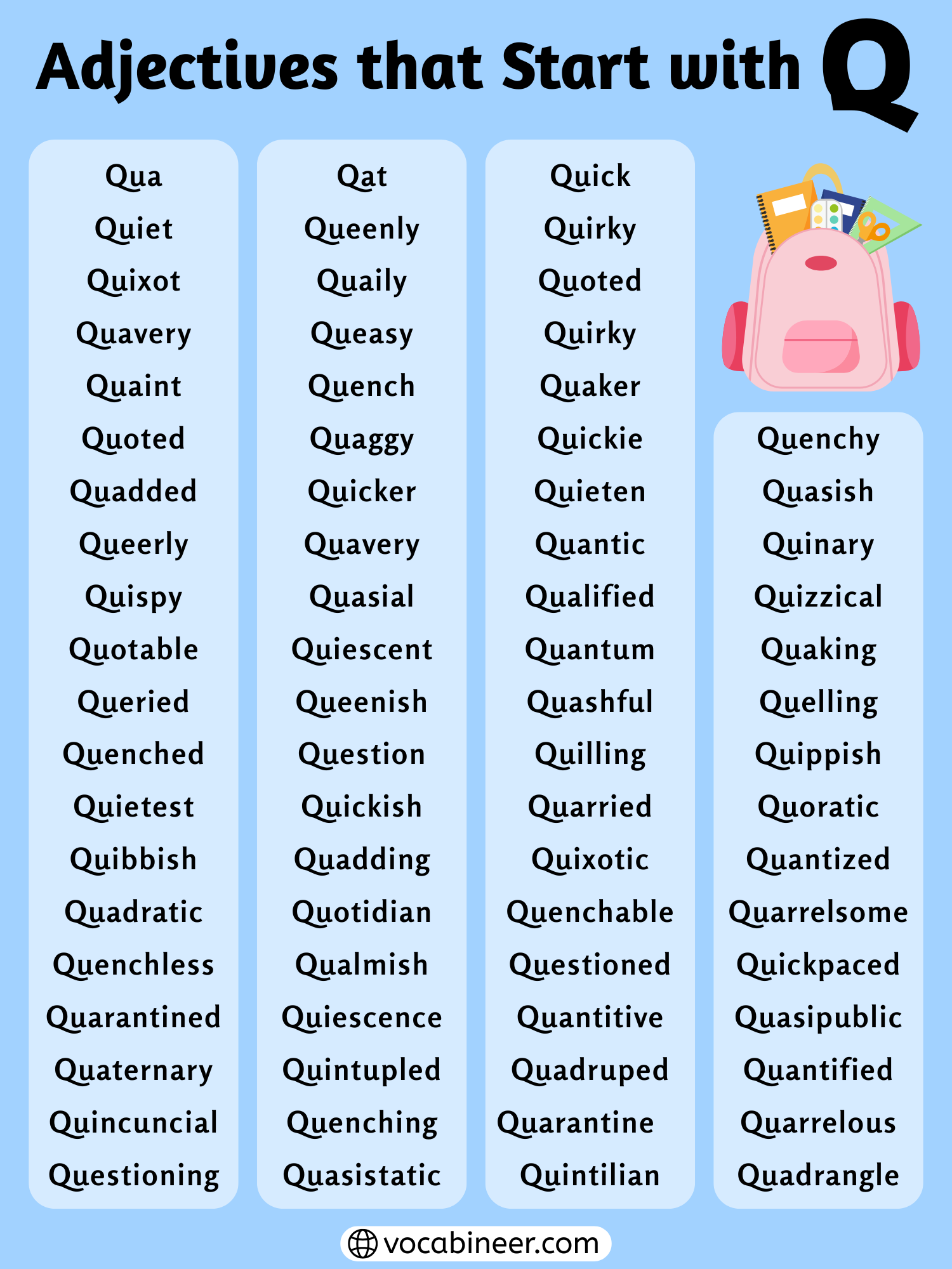 Adjectives that start with Q complete list with meanings