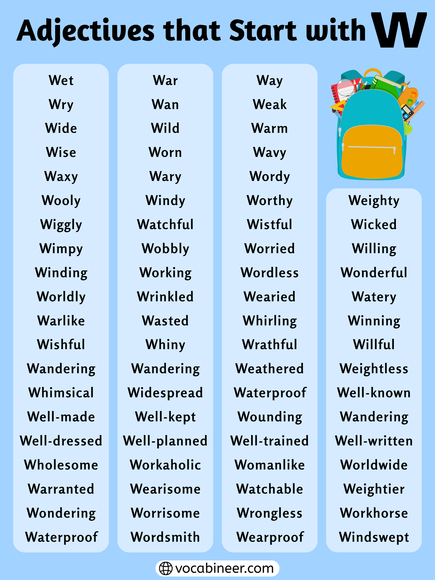 Adjectives That Start With W in English With Meanings