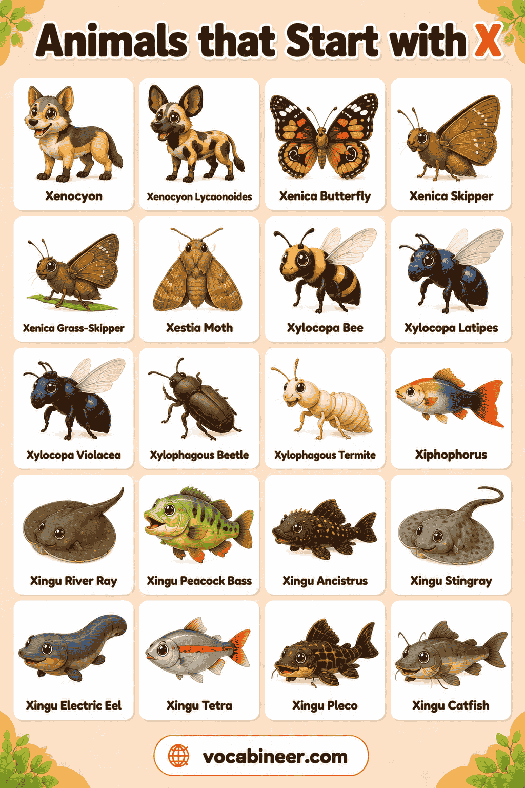 Common Animals that start with X in English