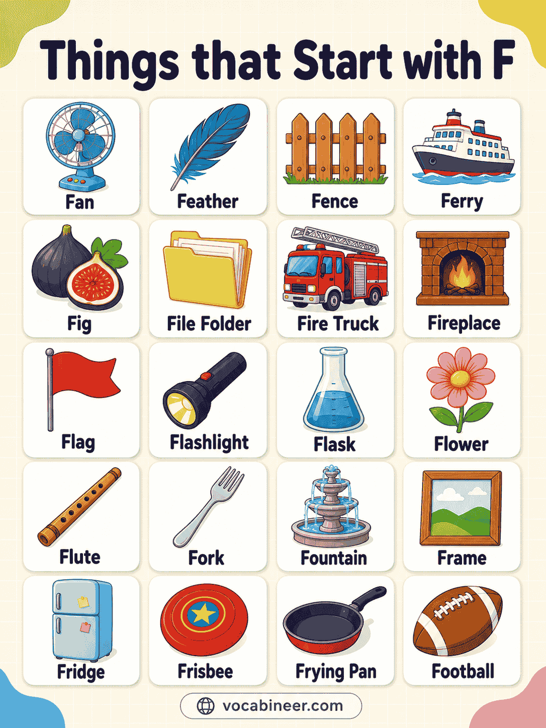 Common Things That Start with F with Pictures