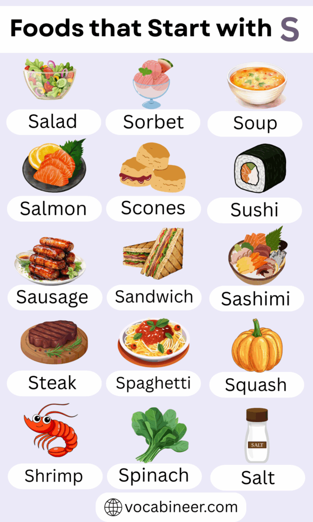 Foods That Start with S | List of 85 S Letter Food Names in English