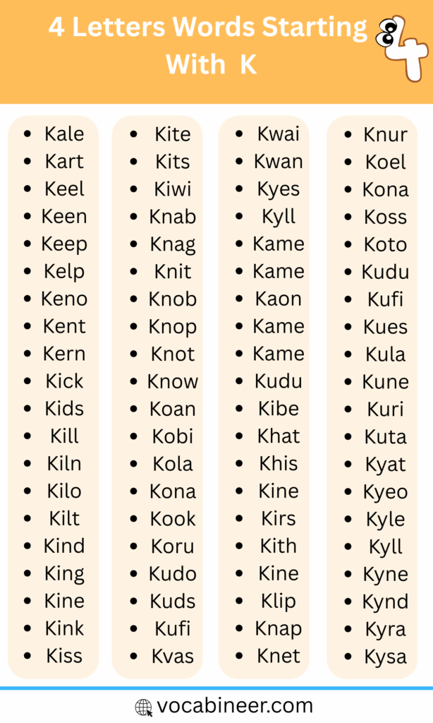 Four Letter Words that Start with K | 160 Unique K Words in English