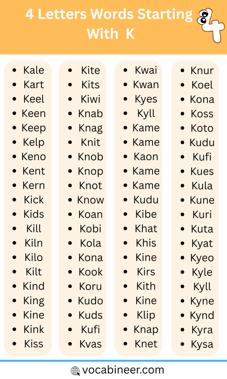 Four Letter Words that Start with K | 160 Unique K Words in English