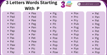 List of 170 Three Letter Words That Start with P in English