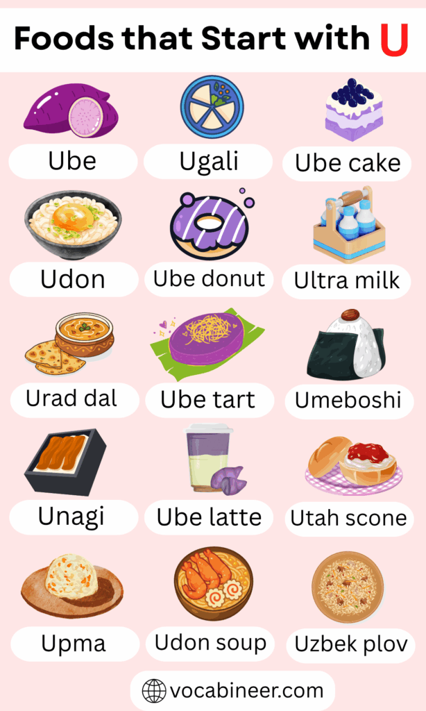 List of Foods Names Starting with Letter U in English