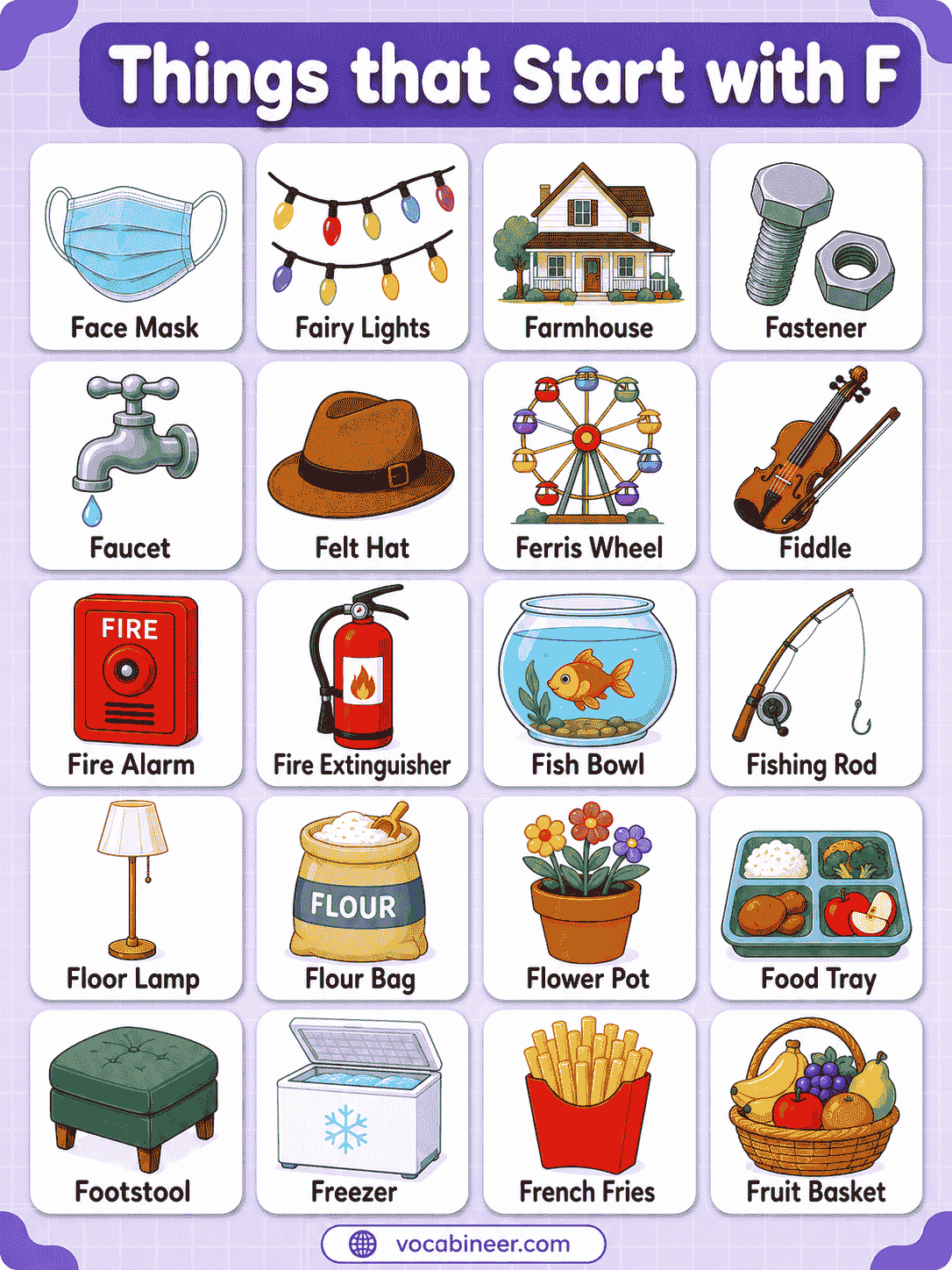 List of Things that Start with F for Kids in English