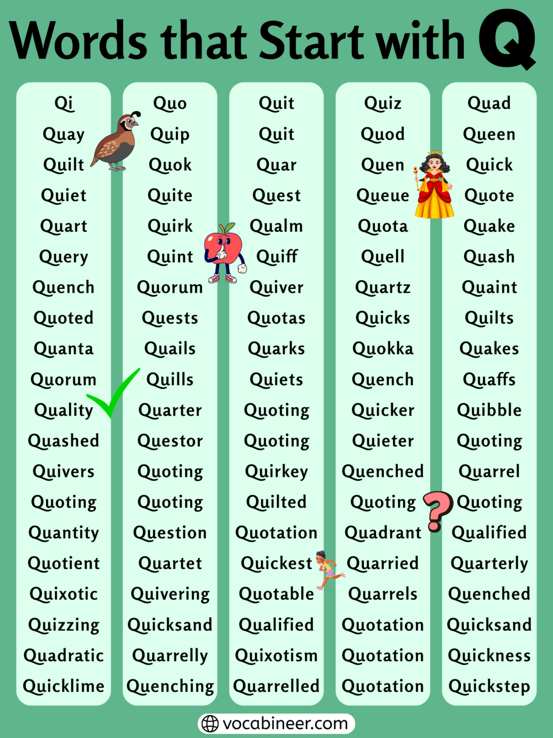 Words That Start with Q | 380 Easy Words List in English