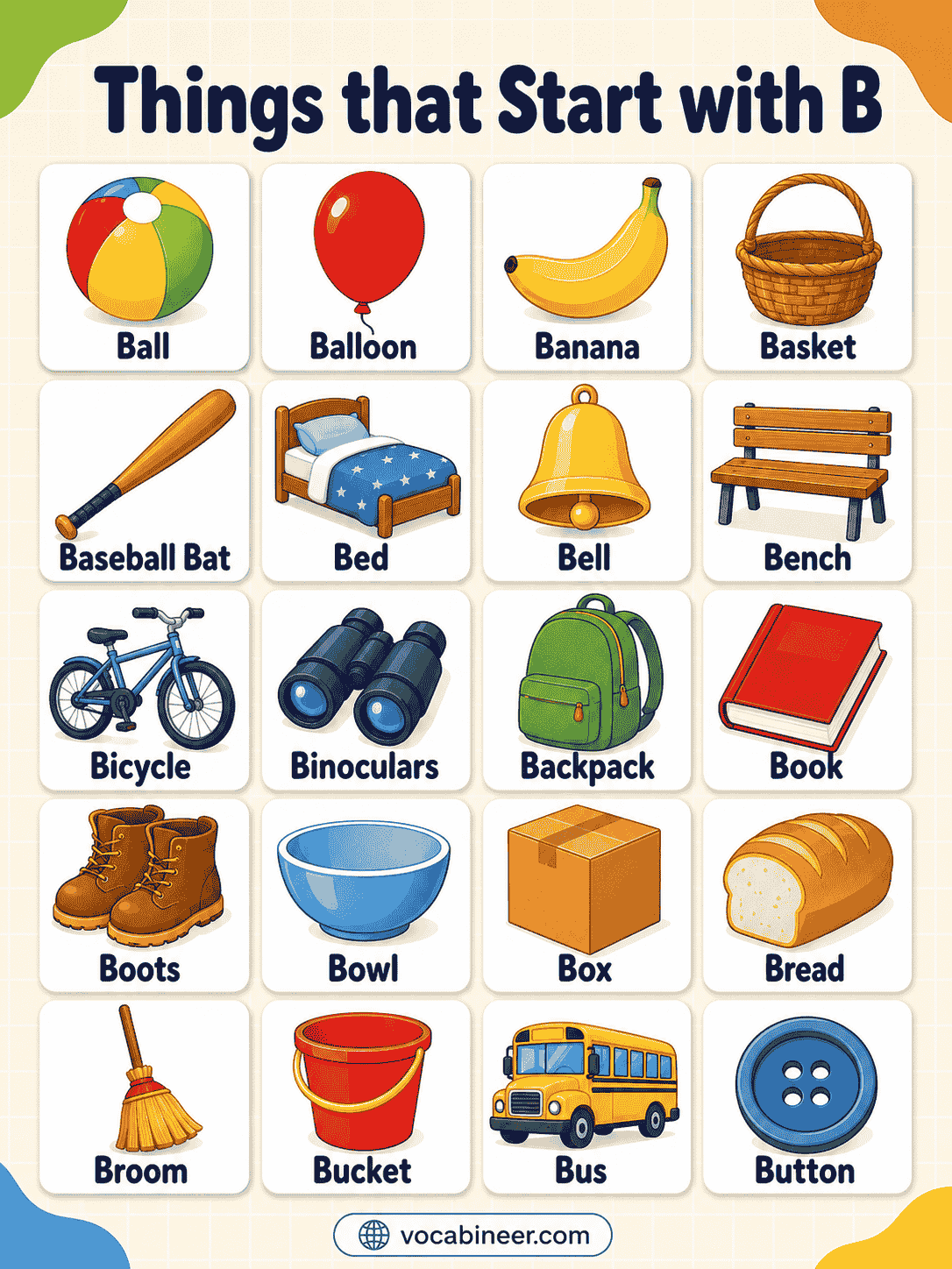 Things Starting with Letter B Chart