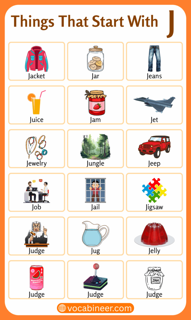 Things That Start with J | List of 260 J Things Name in English
